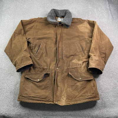#ad Vintage LL Bean Jacket Mens Large Brown Canvas Sherpa Lined Barn Chore USA Made $74.95