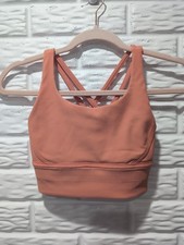 Lululemon Energy Bra Long Line Ribbed Orange Coral Womens Size 4 No Pads Workout