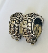 Heavy Vintage Sterling Silver Mexico Textured Hoop Huggie Earrings 17-Grams