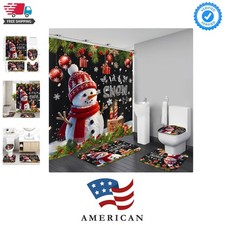 Charming Christmas Snowman Shower Curtain Set - 4 Pieces with Hooks Included