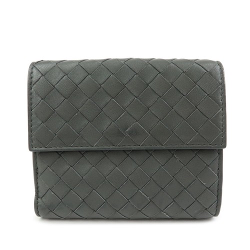 BOTTEGA VENETA Intrecciato Leather Compact Wallet Grey Authentic Used F/S