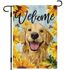 DLZDN Welcome Sunflower Garden Flag Golden Retriever Dog Garden Flag 12×18 In...