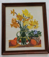Vtg 1970s Framed Floral Symphony Embroidery Needlepoint 19.5x17. 5" Wall Art