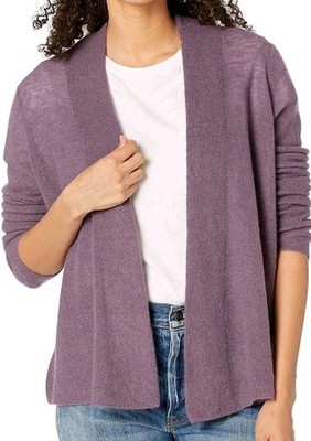 VINCE Ribbed Light Layer open Cardigan Sweater Fig Purple Mohair Wool Blend XS