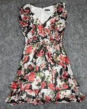 Tommy Hilfiger Womens White Red Poppy Floral Dress Knee Length Ruffle Size 8