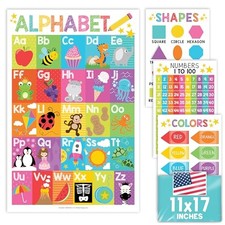 ABC Posters For Classroom Wall - Shapes, 1-100 Number Chart, Colorful Classic