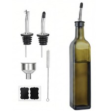 Olive Oil Dispenser Bottle, 1 Pcs Green Glass Oil and Vinegar Dispenser Set w...