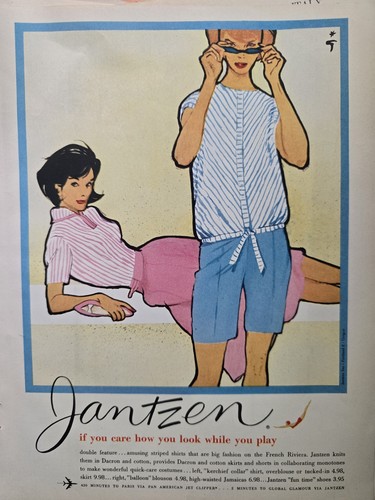 1959 Women's Jantzen Striped Shirt Shorts Rene Gruau vintage fashion Art Ad - 第 1/1 張圖片