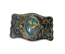 Loyal Order of Moose LOOM Belt Buckle Western Scroll Gold Flecks Vintage 80s
