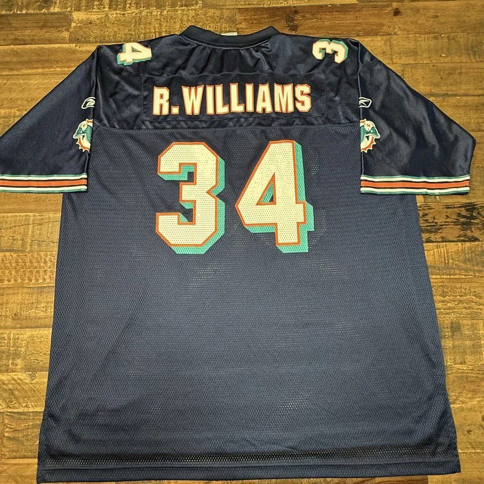 Camiseta de fútbol americano de colección NFL Miami Dolphins Reebok Ricky Williams #34 talla XL *RARA* Foto 2 de 4