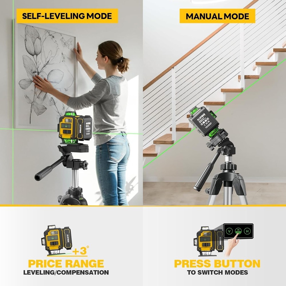 Laser Level with Tripod, 4x360° Self Leveling Laser Level, Green Line Laser 4...