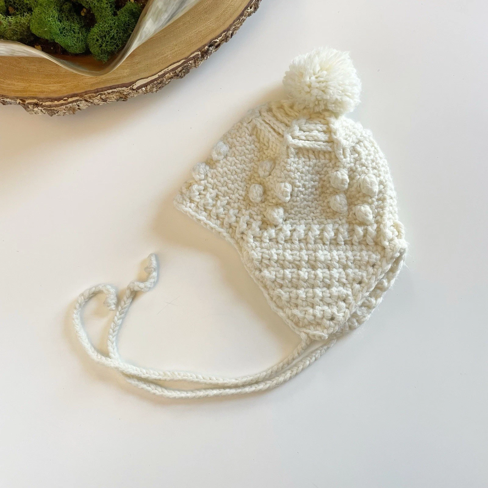 Vintage Ivory Pom Crochet Winter Hat | Toddler / Little Kid