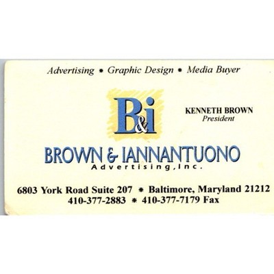 Brown & Iannantuono Kenneth Brown Baltimore MD Vintage Business Card STB7-BC2