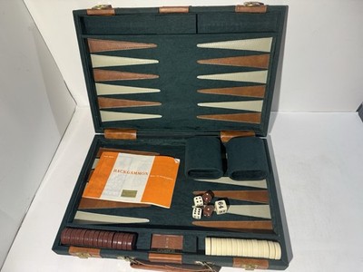 Vintage Cambor  Backgammon Set 15 Inch Green Felt Travel Case Missing 1 Checker
