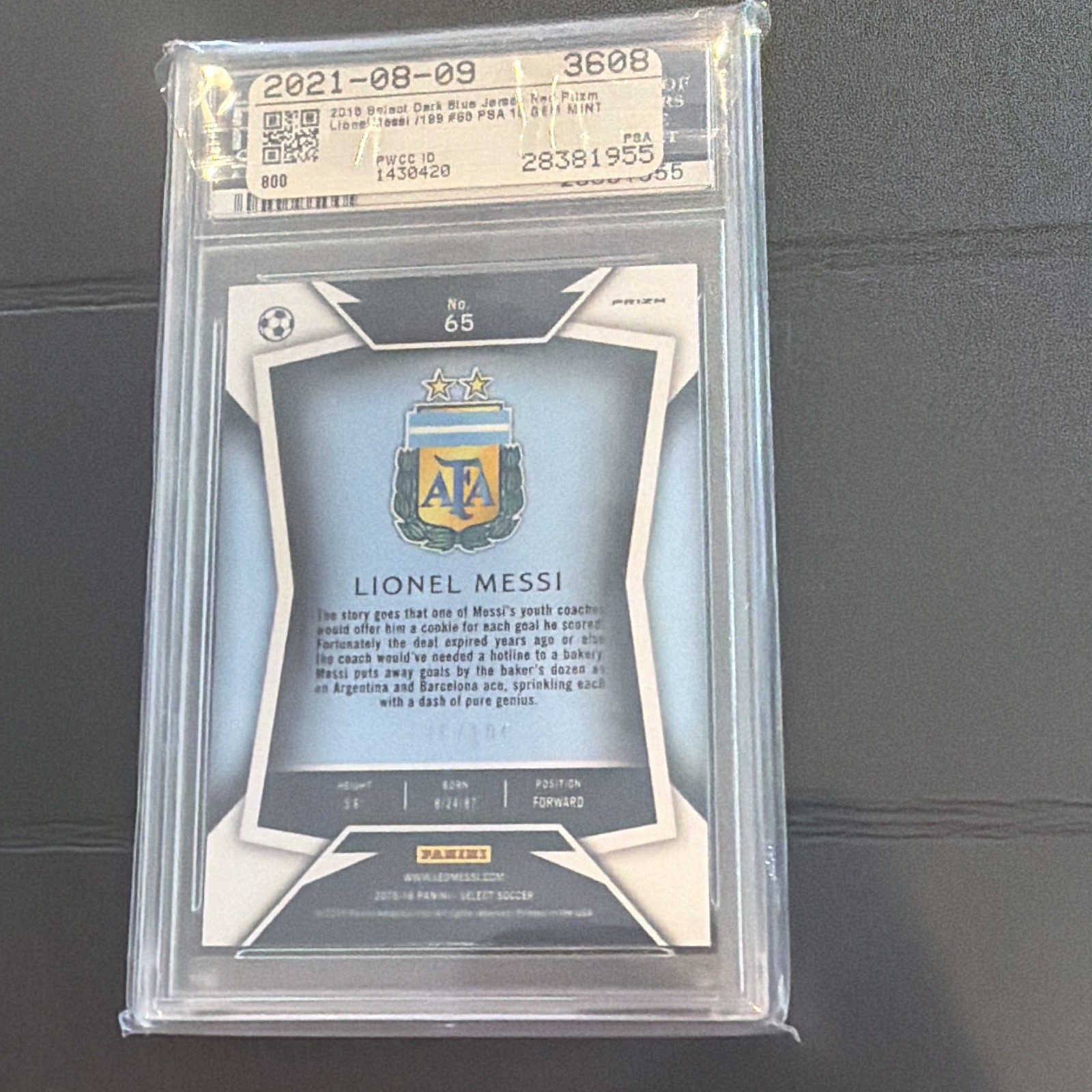 Panini 2015-16 Select Lionel Messi #65 Red Prizm /199 PSA 10 Argentina Soccer view 2