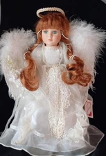 Vintage Red Hair Angel Porcelain Doll W Feathered Wings   #R