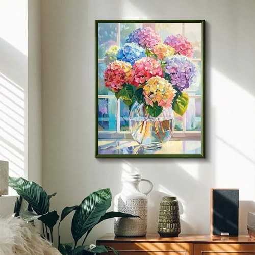 Hydrangea Diamond Painting Kit - 5D Full Drill Flower Gem Art For Adults 12x16 Inch