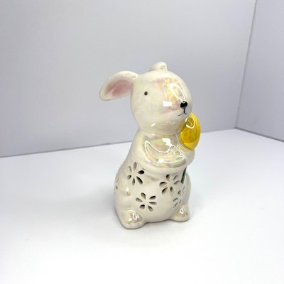 Ceramic LED Bunny Light Up Nightlight Spring Tulip Easter White Pearl Iridescent