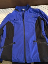Chico s Zenergy Golf Jacket Size 1 Medium Blue Black Zip Athletic Lightweight