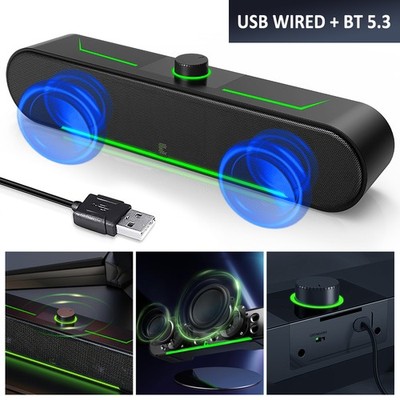 Stereo Computer Speaker 3.5mm USB Wired Bluetooth Soundbar for Desktop Laptop PC