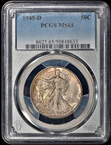 1945-D Walking Liberty Half Dollar 50c PCGS MS65 - Nice Color!