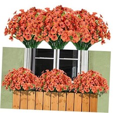 15 Bundles Artificial Flowers Outdoor UV Resistant Fake Silk Plants Orange