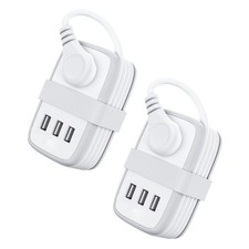 Travel Power Strip with USB 2 Pack, 2 Widely Outlets 3 USB with 3Ft Short Ext...