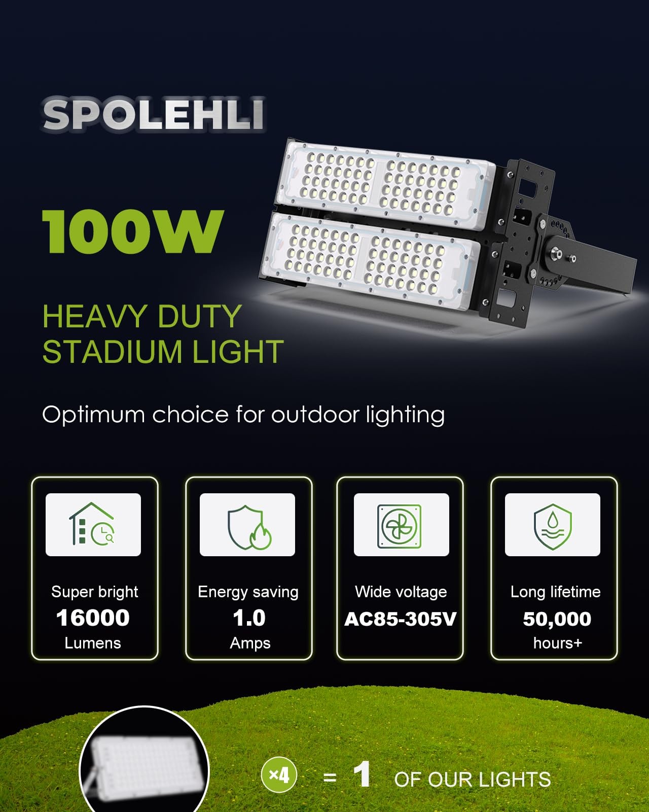 LED Stadium Light – 600W Equivalent High Mast Flood Light 16000LM IP66 Waterp...