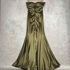 Xscape Olive Green Formal Gown Off Shoulder Ruched Satin Evening Dress Size 12