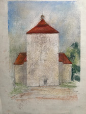 ::FRANZ EHMKE 1928 - 2018 BERLIN PASTELL ABSTRAKTION KIRCHE KÜNSTLERSTEMPEL