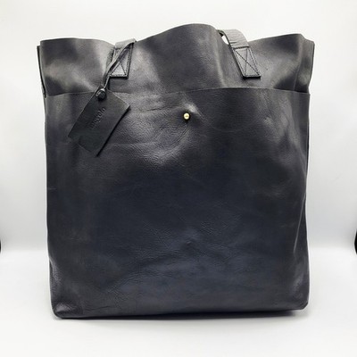 Meyelo Classic Artisan Crafted Black Leather Signature Tote Caryall Shopper Bag