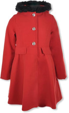 NWT Rothschild Girls' Long Woolen Faux-Fur Dress Coat-Medium 10/12