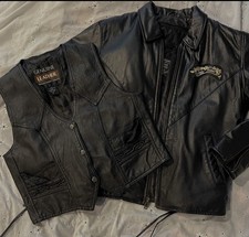 2 Pc Biker Lady leather jacket vest combo size med great condition motorcycle