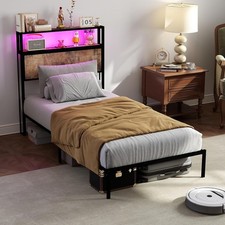 Single Bed Frame Industrial Metal Platform Bed with Headboard and Footboard