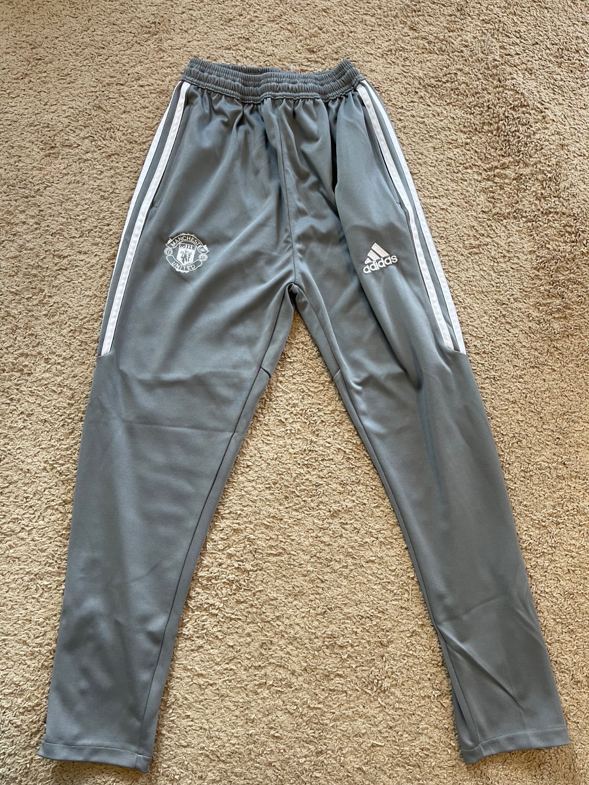 Manchester United Adidas Training Joggers Medium Kid Grey Zipper Football Soccer