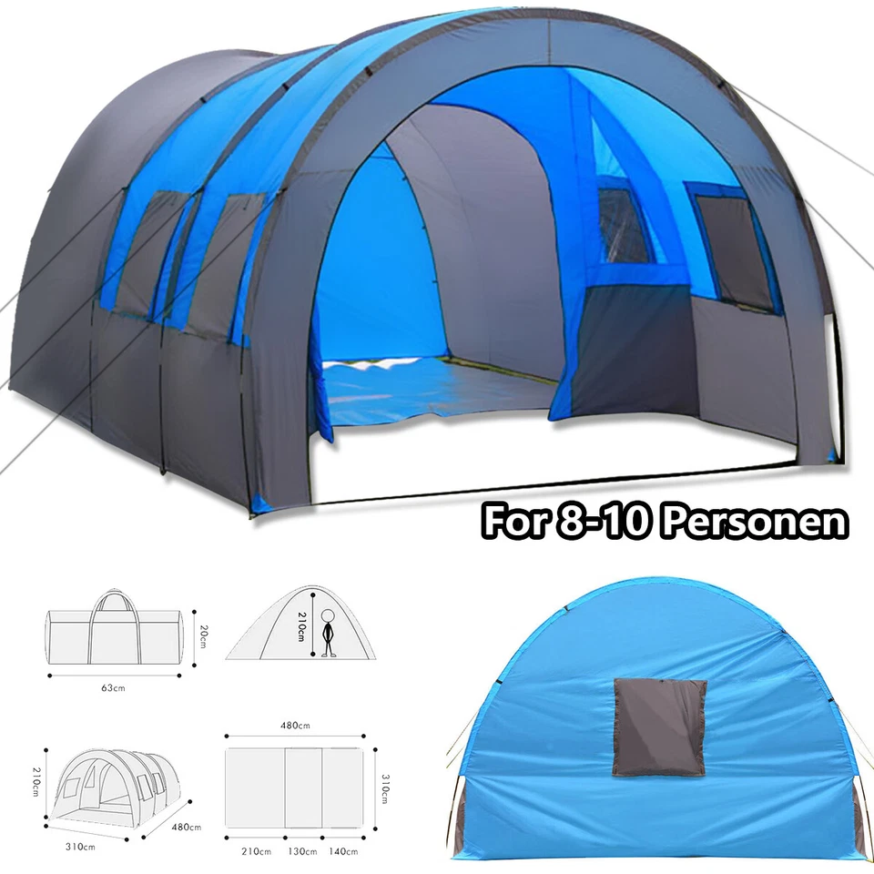 Barraca de acampamento 8-10 pessoas instantânea família ao ar livre tenda dupla camada tenda chuva - Imagem 3 de 4