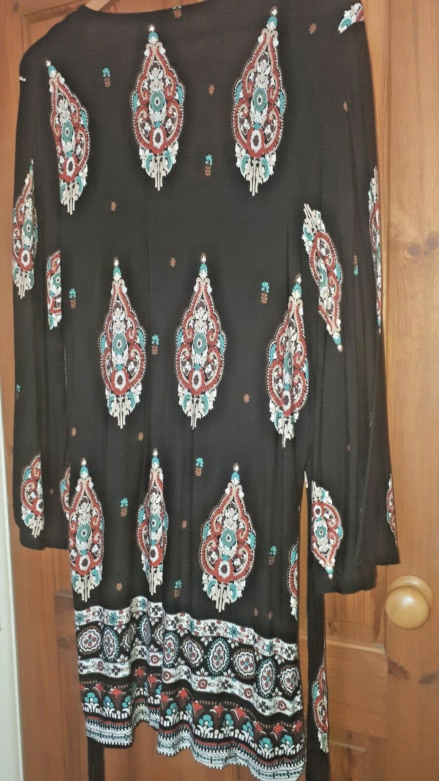 Black paisley mock wrap tie ethnic hippie boho gypsy folk peasant tunic dress image 2