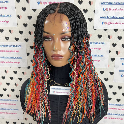 Top Cornrow Wavy Curls Rainbow Box Braids Braided Curly Wig Multi-Colored 18" - Picture 6 of 10