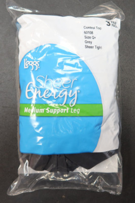 3-pk L'eggs Sheer Energy Control Top Medium Support Leg Sheer Tight - Q+ - Gray