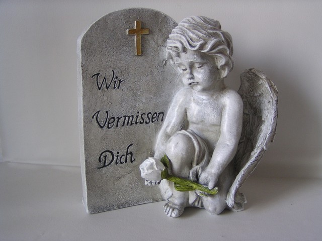 Garten Grabschmuck Grab Engel Friedhof Poly Engelsfigur Wir vermissen Dich 494