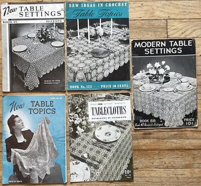 5 Vtg 1930's -1940's  Spool Cotton Company Crochet Pattern Books Tablecloths