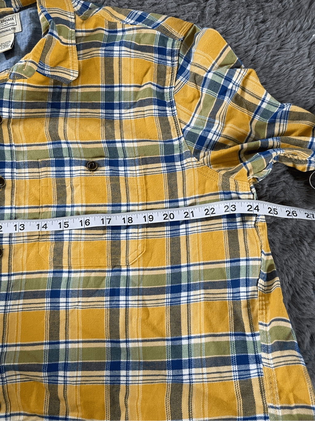 LL bean yellow flannel button up large tall - image 3