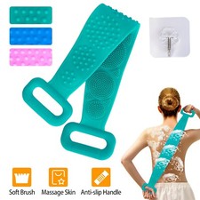 Silicone Dual Sided Back Scrubber Bath Shower Massage Brush Belt Exfoliating