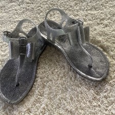 gymboree girls jelly thong sandals silver sparkle 13/1