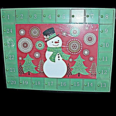 Michaels Wood Christmas Advent Calendar Wooden Drawers Green Red Snowman 12  x 16 | eBay