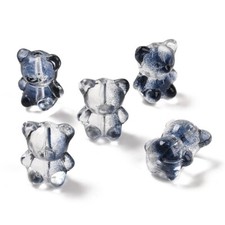 4 Teddy Bear Glass Beads Big Spacers 14mm Navy Blue Ombre Jewelry Making