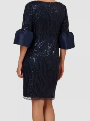 adrianna papell sequin embroidered sheath dress Silver Sequin Floral Midi Sheath Dress
