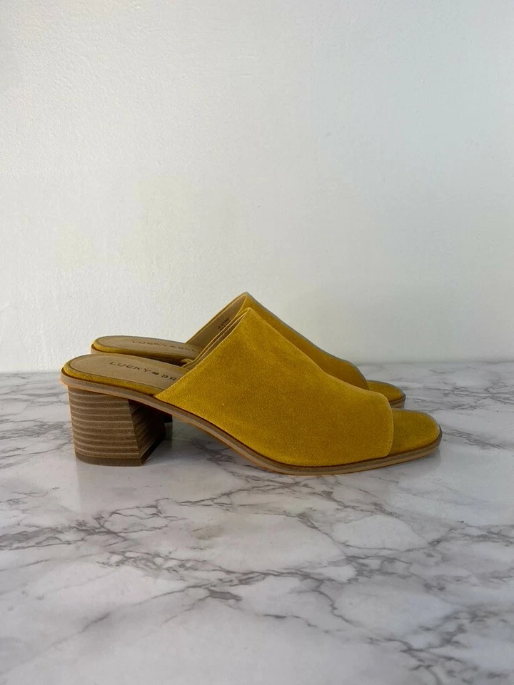 Lucky & Brand 女式金色黄色麂皮绒卢特纳高跟鞋凉鞋 9 码 — 第 3/4 张图片