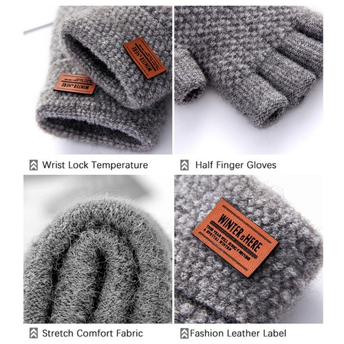 Guantes elásticos de invierno para hombre guantes de medio dedo guantes de punto sin dedos calentador - Imagen 12 de 16