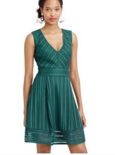 J. Crew Emerald Green Eyelet Striped Fit Flare Dress V Neck 2 Excellent